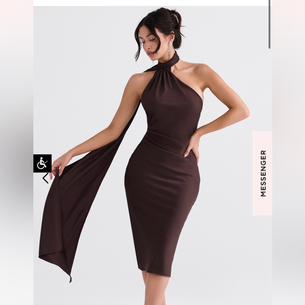 House of CB Angelina CHOCOLATE WRAP NECK MIDI DRESS - M - Picture 3 of 7